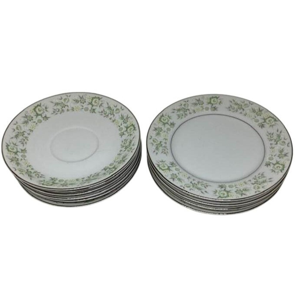 Wentworth Saybrooke Japan Dishes 4 Plates 6 Saucers Bread Floral Green White Vtg